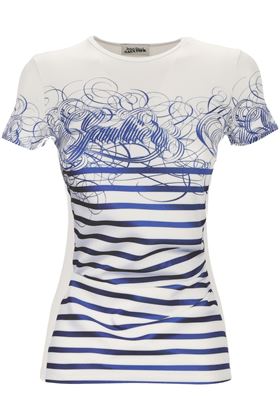 Lycra jersey T-shirt with Marinière Calligraphy print.      JEAN PAUL GAULTIER | 24/30-F-TS089J5550159